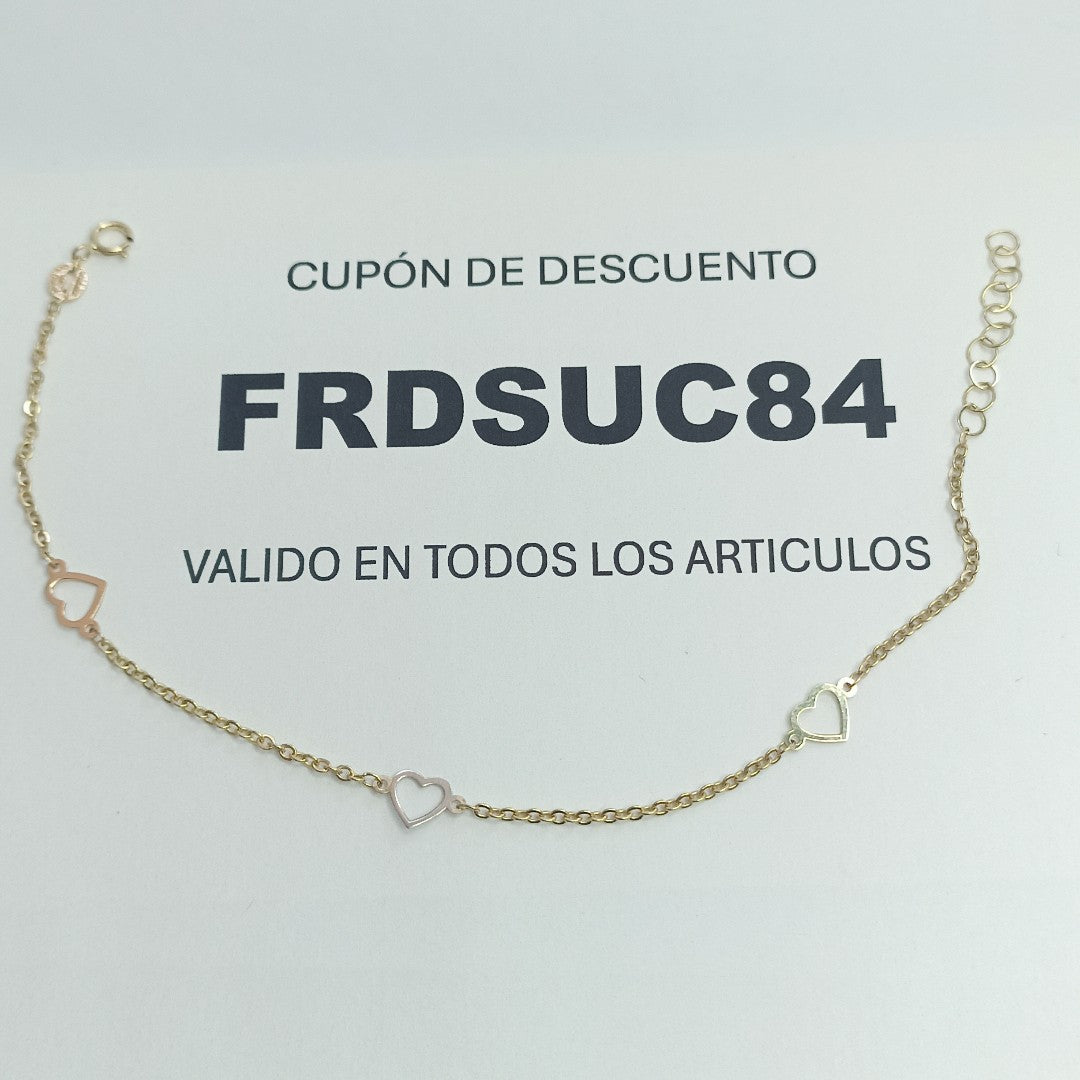 PULSERA ESPECIAL CON CORAZONES 10K 18 CM 1.3 GR (NUEVO)