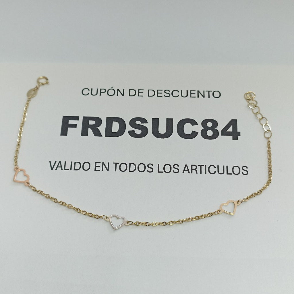 PULSERA ESPECIAL CON CORAZONES 10K 18 CM 1.3 GR (NUEVO)