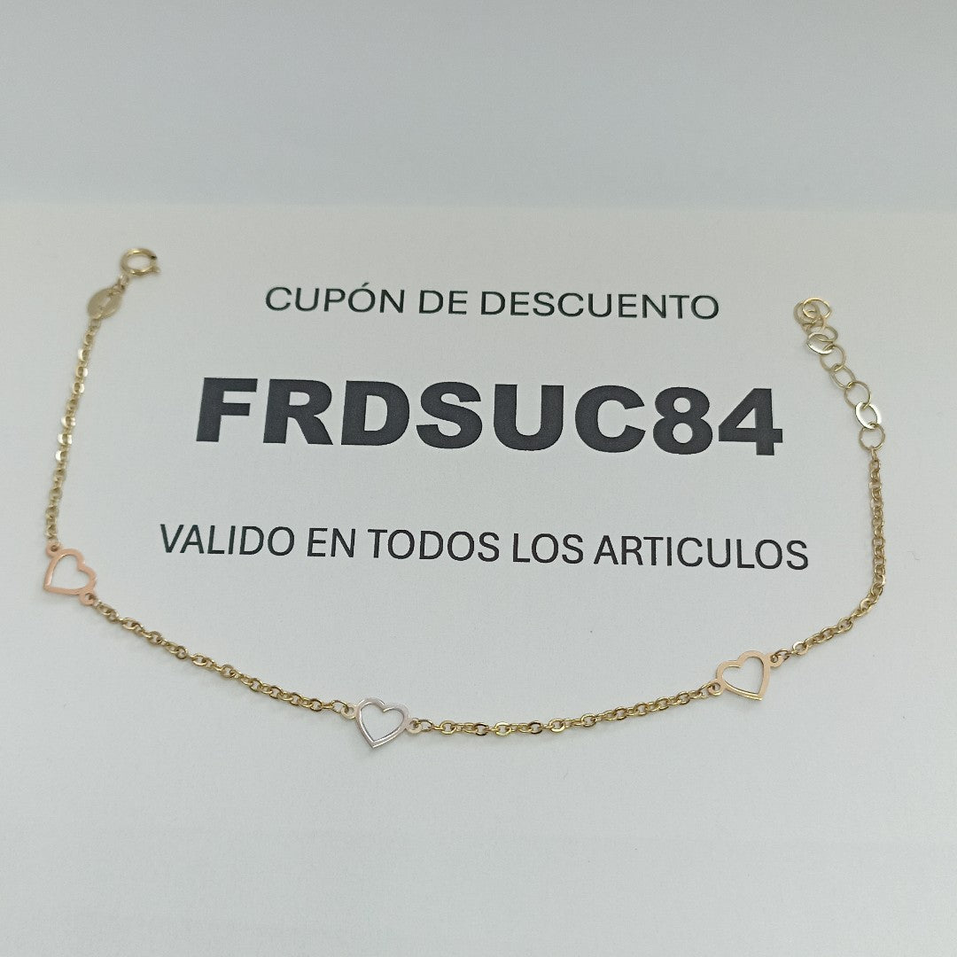 PULSERA ESPECIAL CON CORAZONES 10K 18 CM 1.3 GR (NUEVO)