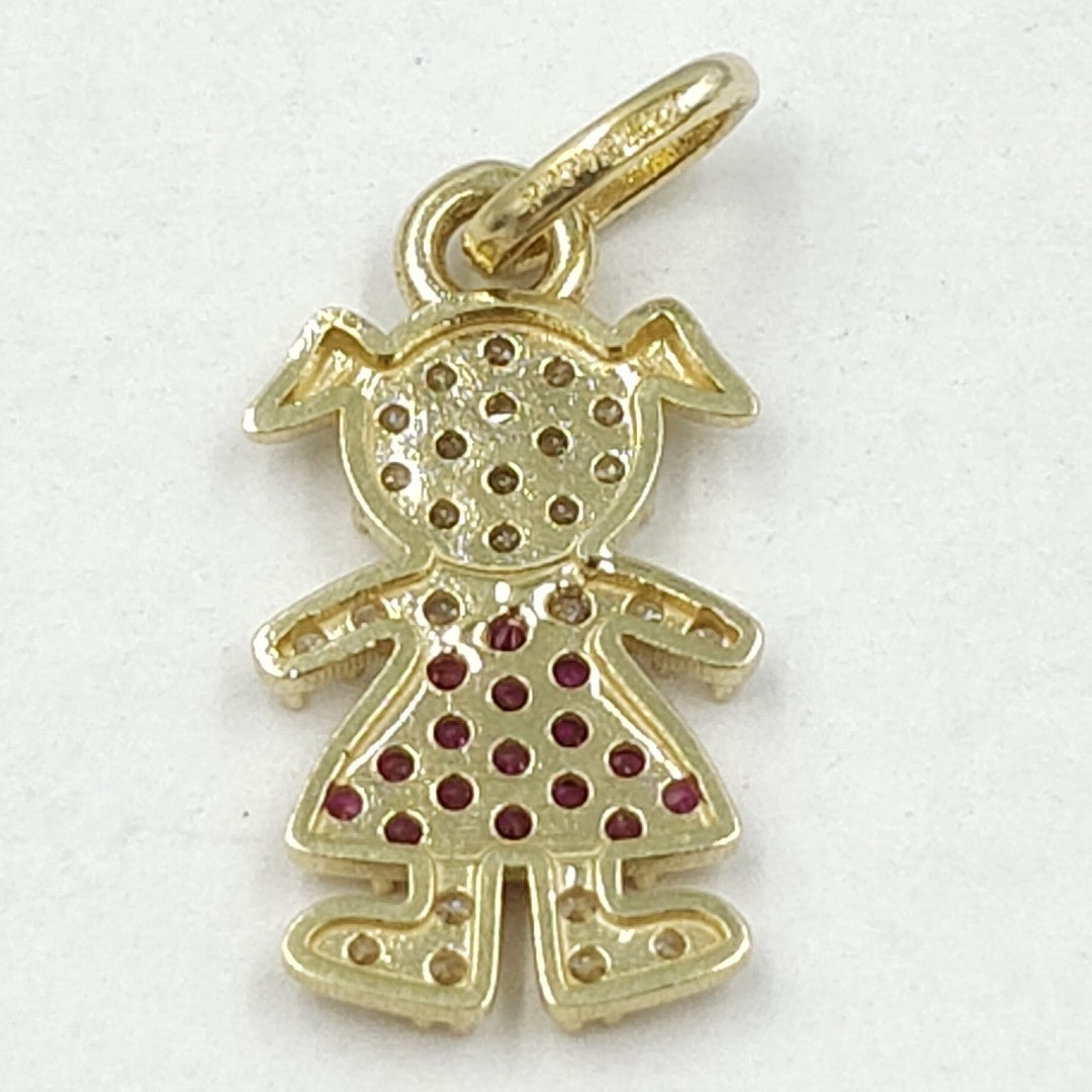 DIJE NIÑA CON CIRCONIAS Y PIEDRAS DE COLOR 10K 1.1 GR (NUEVO)