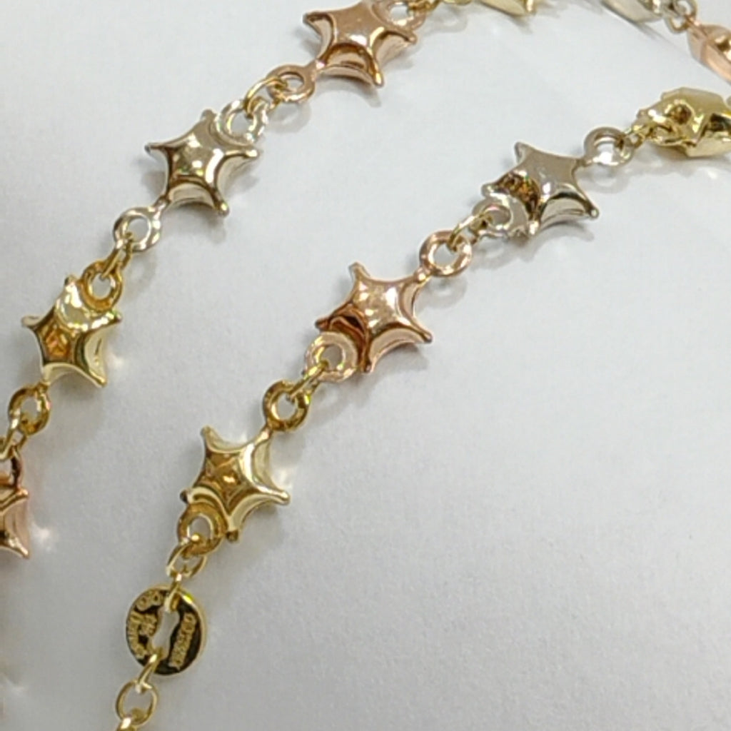 PULSERA TEJIDO ESPECIAL ESTRELLAS COMBINADAS 14K 18 CM 2.3 GR (NUEVO)