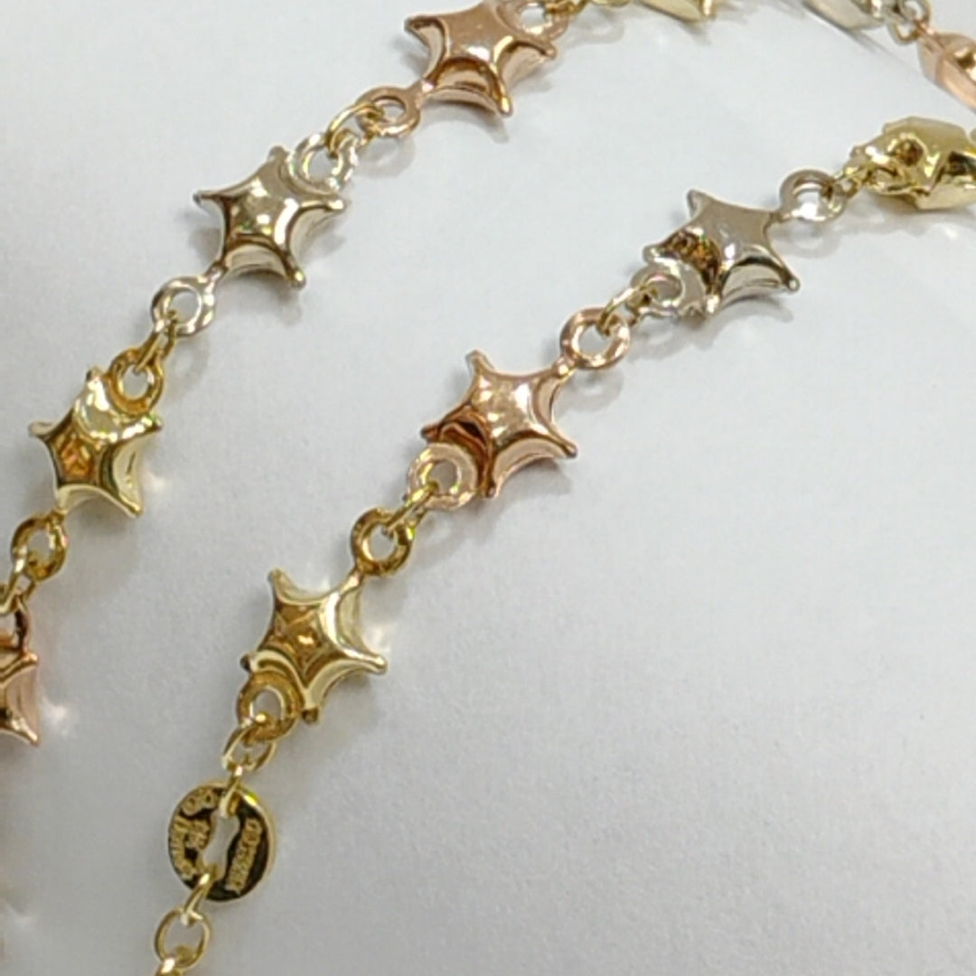 PULSERA TEJIDO ESPECIAL ESTRELLAS COMBINADAS 14K 18 CM 2.3 GR (NUEVO)