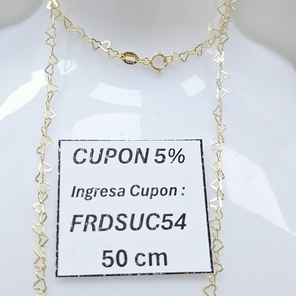 CADENAS TEJIDO CORAZONES ORO 10K 50 CM 2.5 GR (NUEVO)