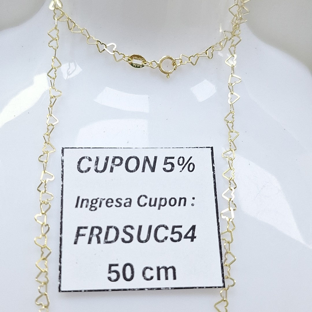 CADENAS TEJIDO CORAZONES ORO 10K 50 CM 2.5 GR (NUEVO)