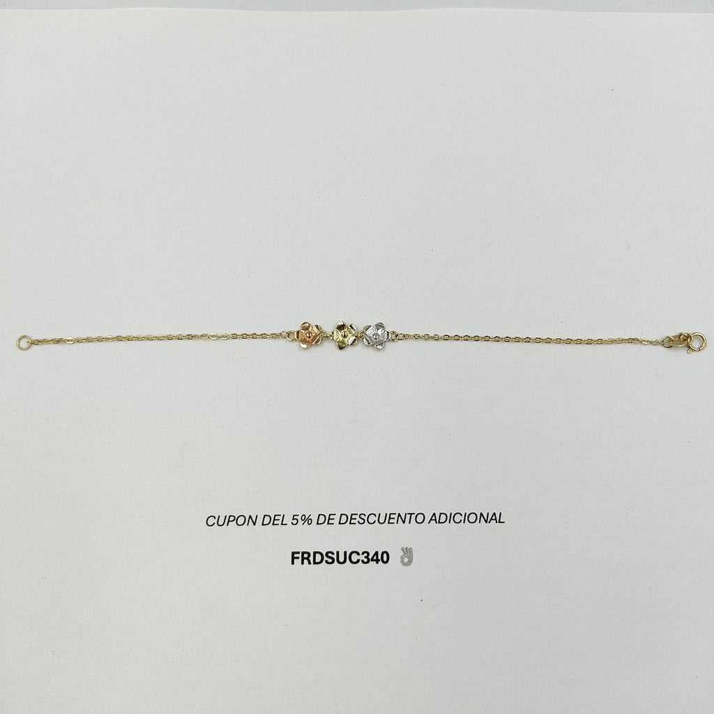 PULSERA TEJIDO ESPECIAL FIG FLORES 14K 18 CM 2 GR (NUEVO)