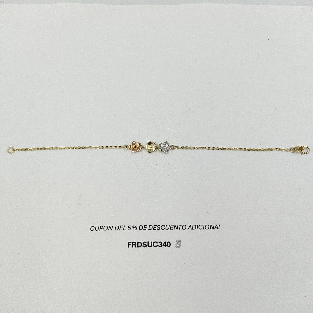 PULSERA TEJIDO ESPECIAL FIG FLORES 14K 18 CM 2 GR (NUEVO)