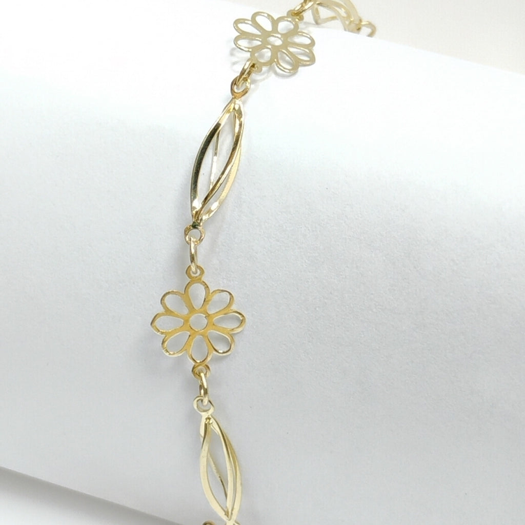 PULSERA ESPECIAL CON FLORES 14K 18 CM 2.6 GR (NUEVO)
