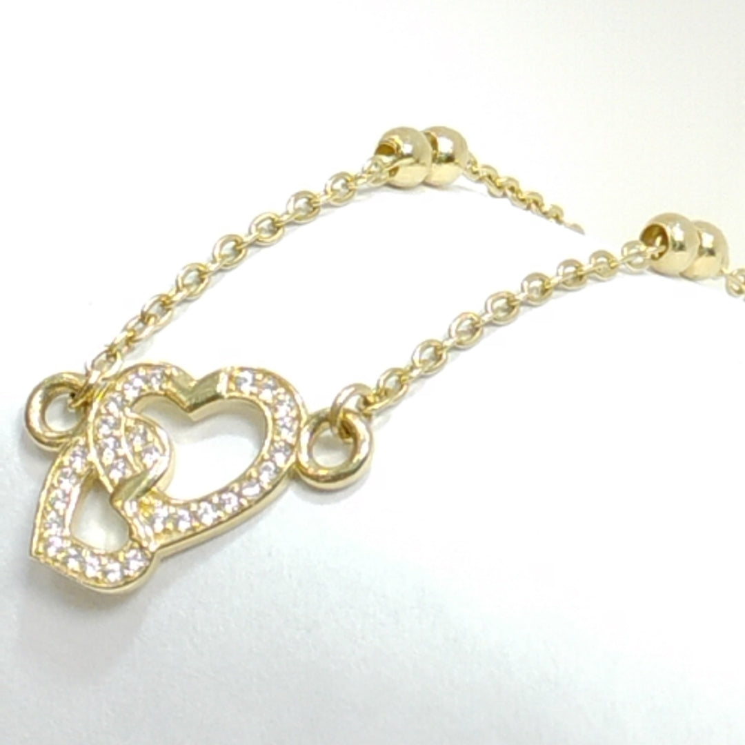 PULSERA TEJIDO ESPECIAL CORAZONES CON CIRCONIAS 14K 18 CM 2.4 GR (NUEVO)
