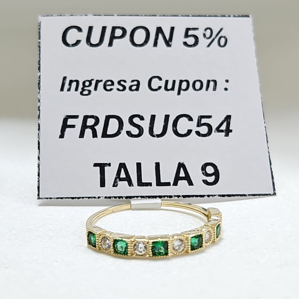 ANILLOS TEJIDO ANILLITO C CIRCONIAS Y PIEDRAS VERDES 14K 9 1.5 GR (NUEVO)