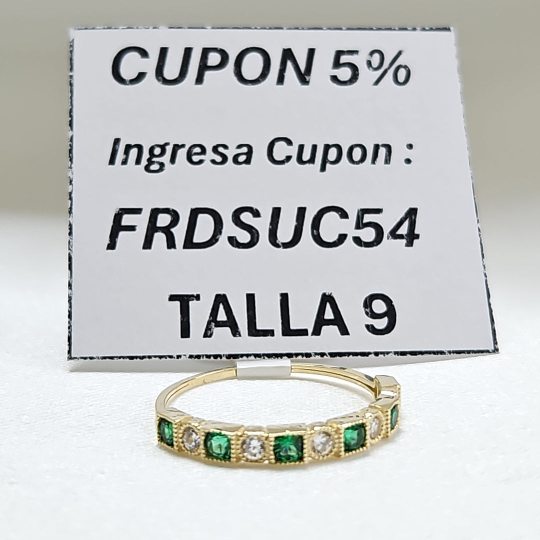 ANILLOS TEJIDO ANILLITO C CIRCONIAS Y PIEDRAS VERDES 14K 9 1.5 GR (NUEVO)