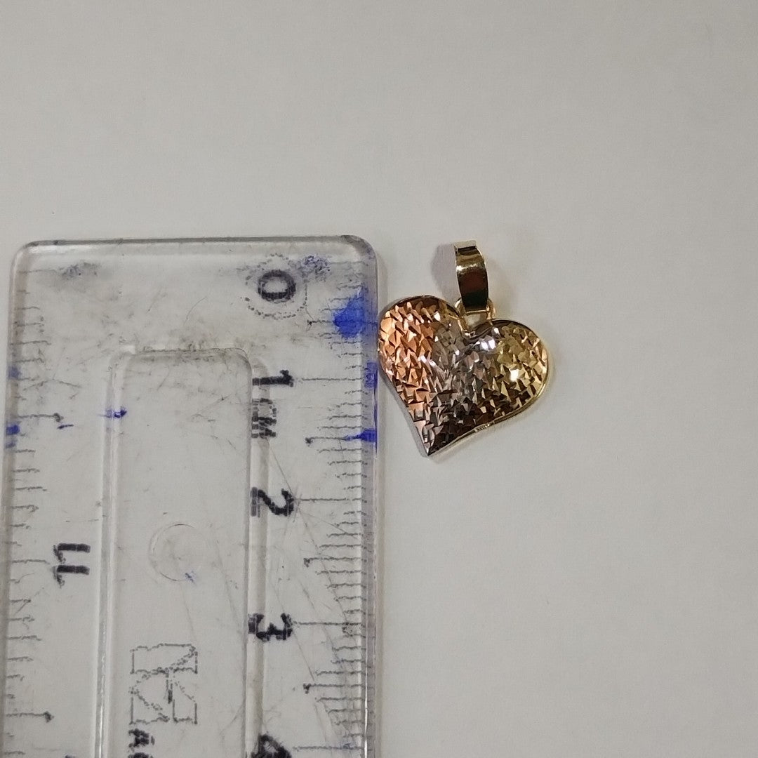 DIJE TEJIDO CORAZON LABRADO COMBINADO 14K 1.2 GR (NUEVO)