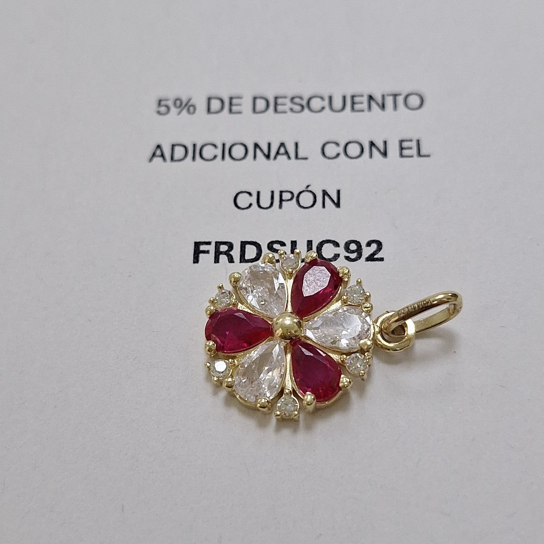 DIJE FLOR CIRCONIAS Y PIEDRAS DE COLOR 14K 2.8 GR (NUEVO)