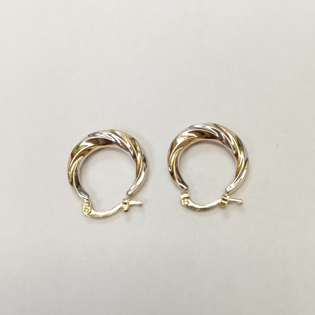 ARETES TEJIDO ARRACADA TRENZADA COMBINADA 14K 1.9 GR (NUEVO)