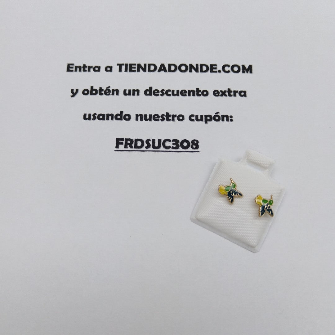 BROQUELES BROQUEL FIG COLIBRI ESMALTE VERDE 14K 0.2138 GR (NUEVO)