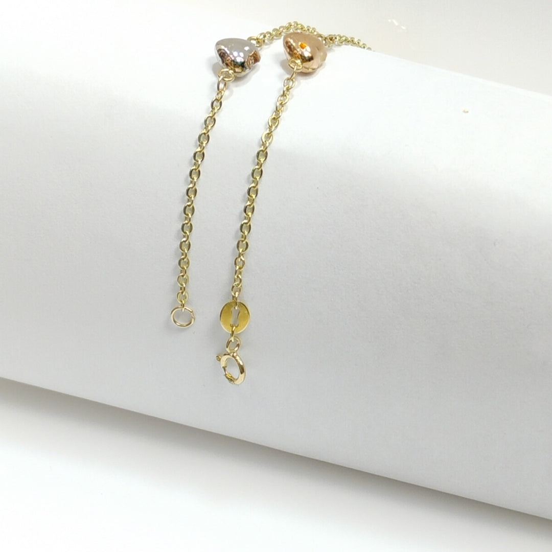 PULSERA ESP CON CORAZONES COMBINADOS 14K 18 CM 1.6 GR (NUEVO)