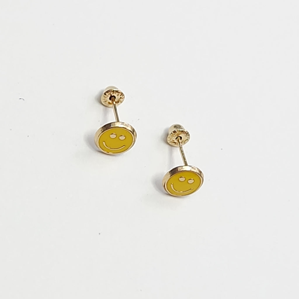 BROQUELES BROQUEL FIG SONRISA ESMALTE AMARILLO 14K 0.2074 GR (NUEVO)