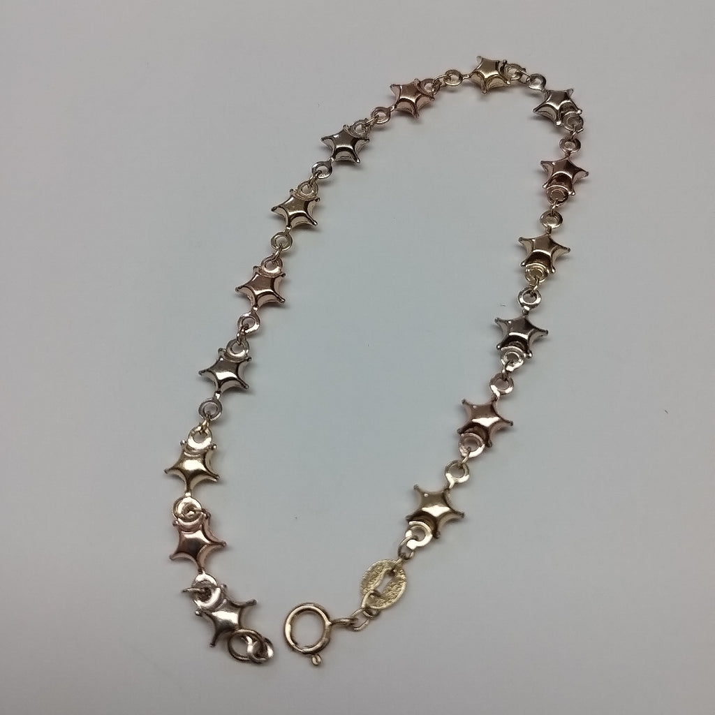 PULSERA TEJIDO ESPECIAL ESTRELLAS COMBINADAS 14K 18 CM 2.4 GR (NUEVO)
