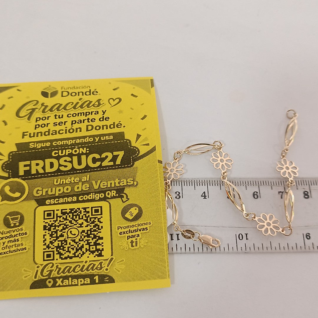 PULSERA ESPECIAL CON FLORES 14K 18 CM 2.7 GR (NUEVO)