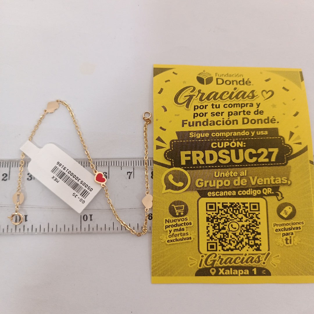 PULSERA ESPECIAL CON CORAZONES 14K 18 CM 1.3 GR (NUEVO)