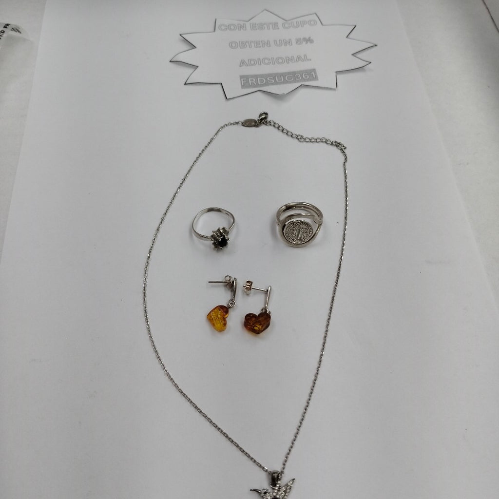 ANILLITO,ARETES PAR,CADENA,DIJE PLATA 14,00 GRMS (SEMINUEVO)