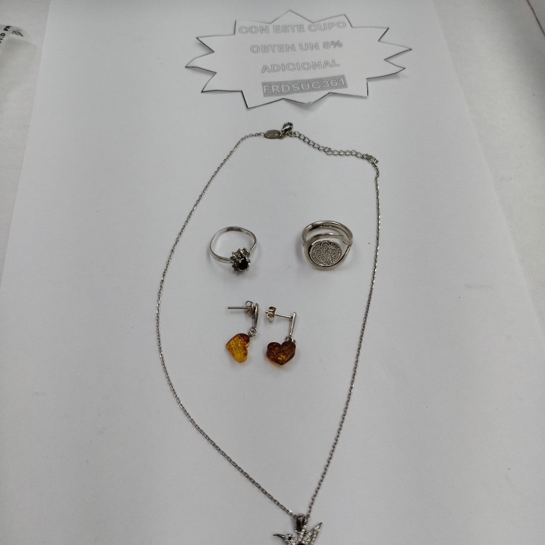 ANILLITO,ARETES PAR,CADENA,DIJE PLATA 14,00 GRMS (SEMINUEVO)