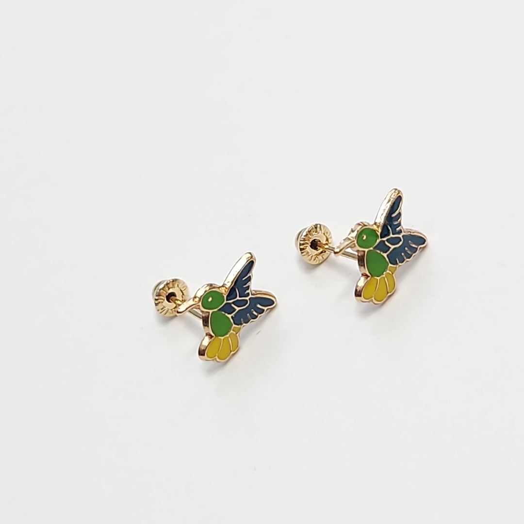 BROQUELES BROQUEL FIG COLIBRI ESMALTE VERDE 14K 0.2138 GR (NUEVO)