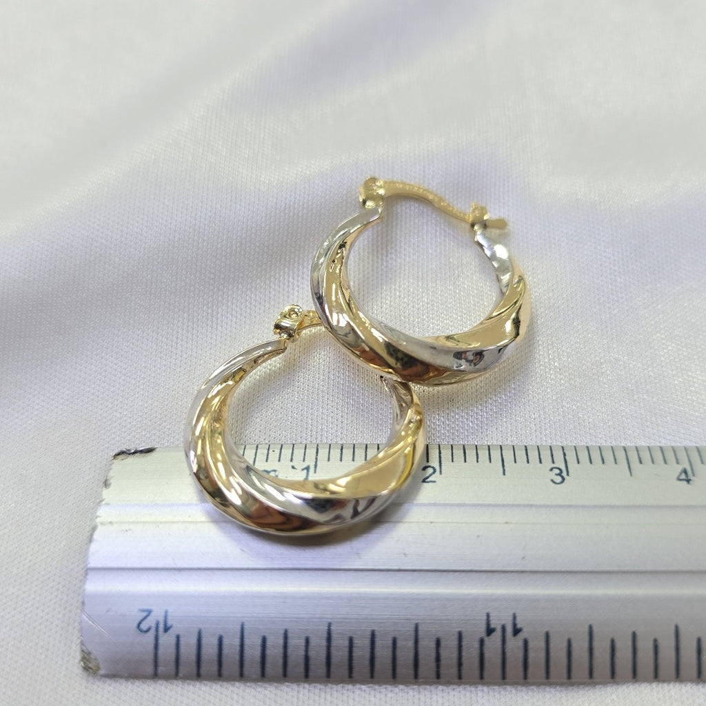 ARETES TEJIDO ARRACADA TRENZADA COMBINADA 14K 1.8 GR (NUEVO)