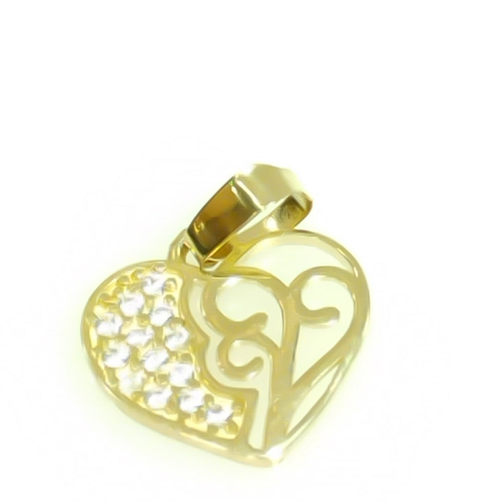 DIJE TEJIDO CORAZON CON CIRCONIAS Y ARBOL DE LA VIDA 14K 0.8 GR (NUEVO)