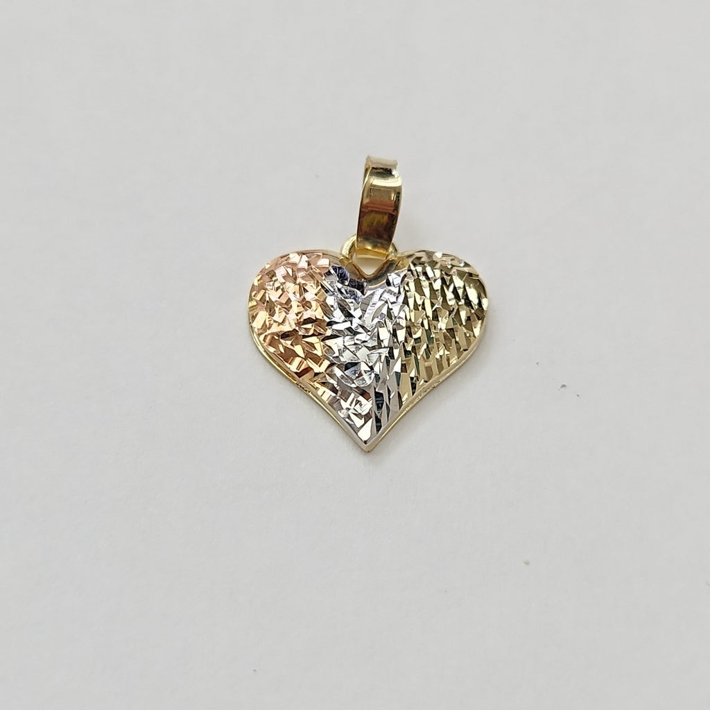 DIJE TEJIDO CORAZON LABRADO COMBINADO 14K 1.2 GR (NUEVO)