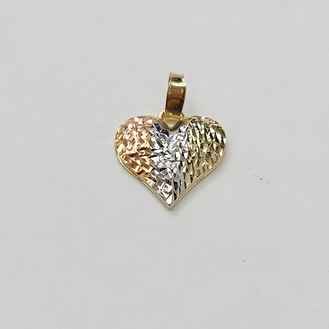 DIJE TEJIDO CORAZON LABRADO COMBINADO 14K 1.2 GR (NUEVO)