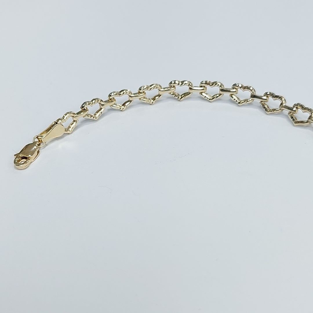 PULSERA ESPECIAL CON CORAZONES 14K 18 CM 4.1 GR (NUEVO)
