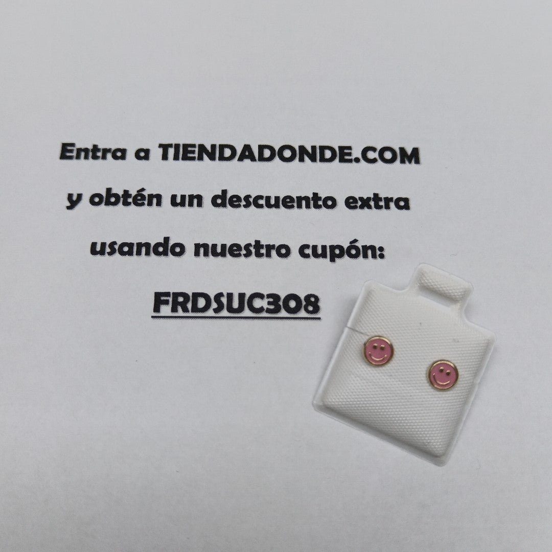 BROQUELES BROQUEL FIG SONRISA ESMALTE ROSA 14K 0.1696 GR (NUEVO)
