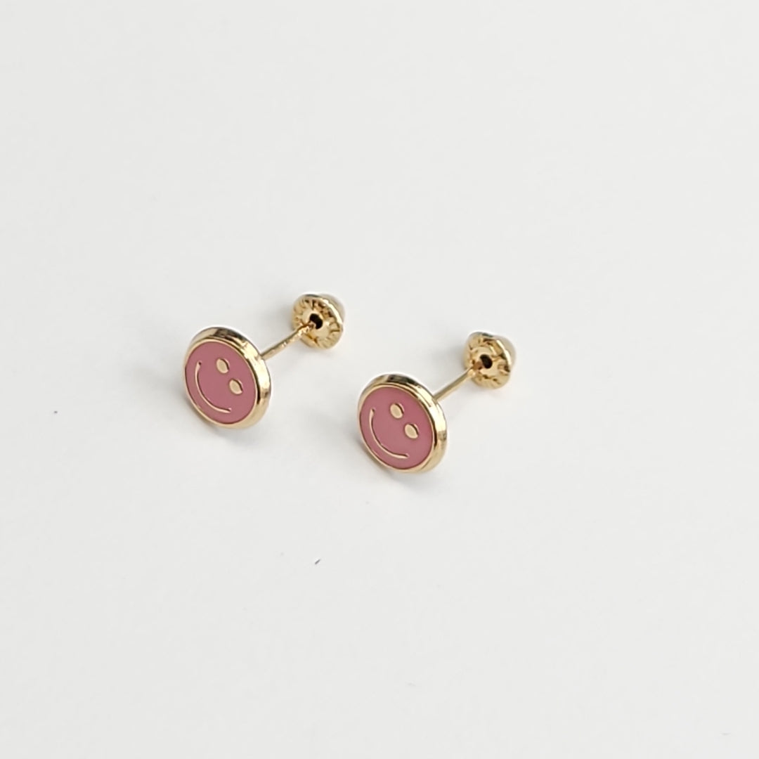 BROQUELES BROQUEL FIG SONRISA ESMALTE ROSA 14K 0.1696 GR (NUEVO)