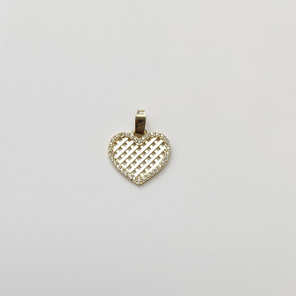 DIJE TEJIDO CORAZON CON CERCO DE CIRCONIAS 14K 1.1 GR (NUEVO)