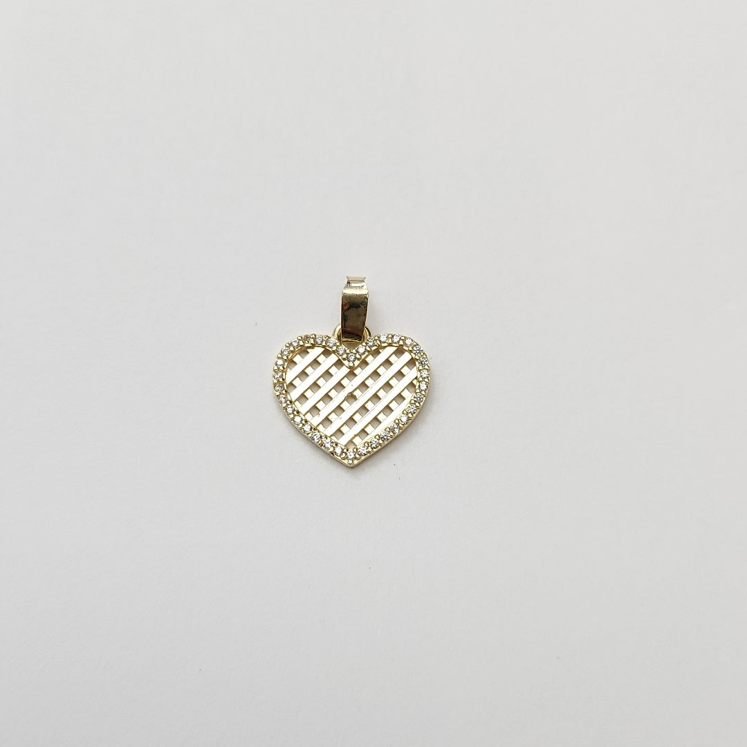 DIJE TEJIDO CORAZON CON CERCO DE CIRCONIAS 14K 1.1 GR (NUEVO)