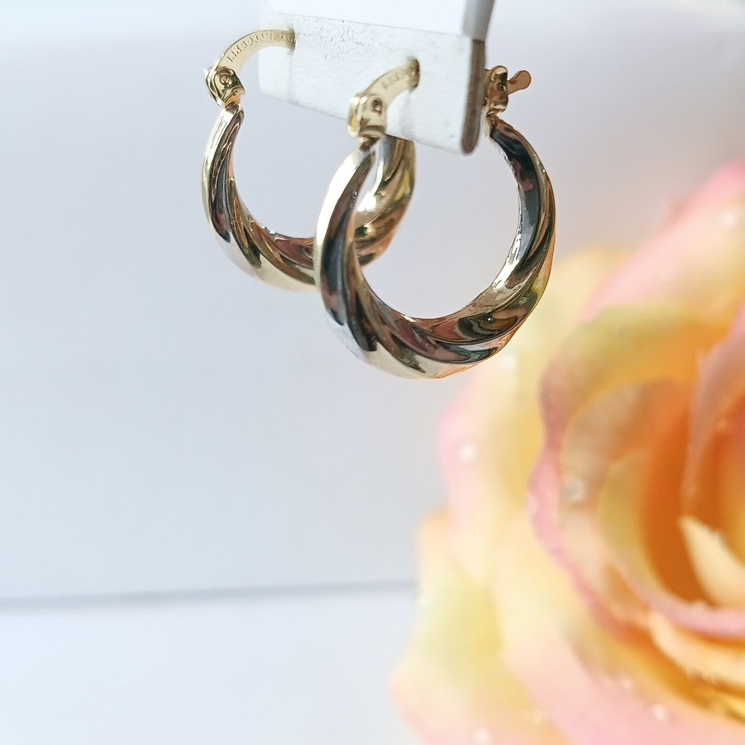 ARETES TEJIDO ARRACADA TRENZADA COMBINADA 14K 1.9 GR (NUEVO)
