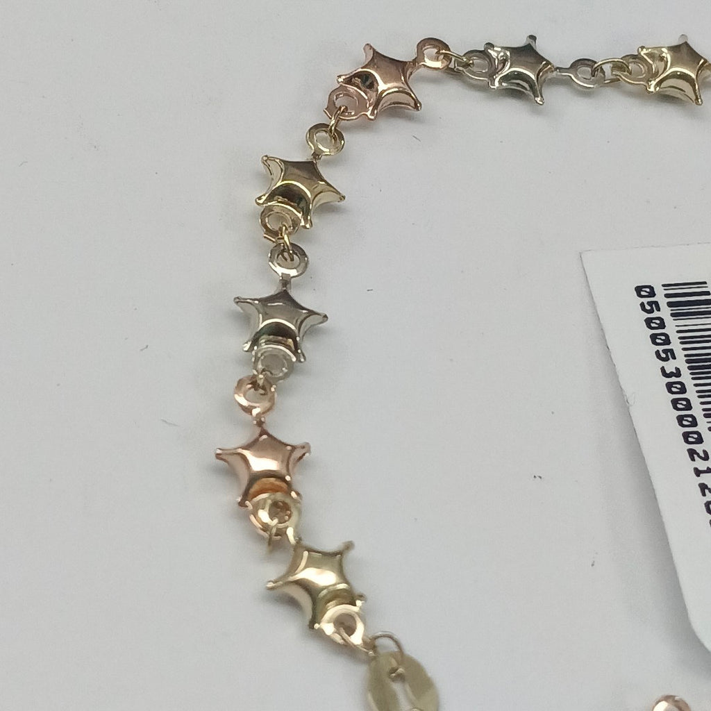 PULSERA TEJIDO ESPECIAL ESTRELLAS COMBINADAS 14K 18 CM 2.3 GR (NUEVO)