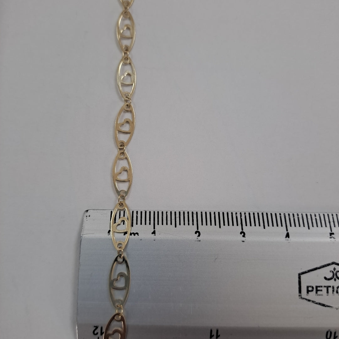 PULSERA TEJIDO ESPECIAL CON CORAZON 14K 18 CM 1.3 GR (NUEVO)