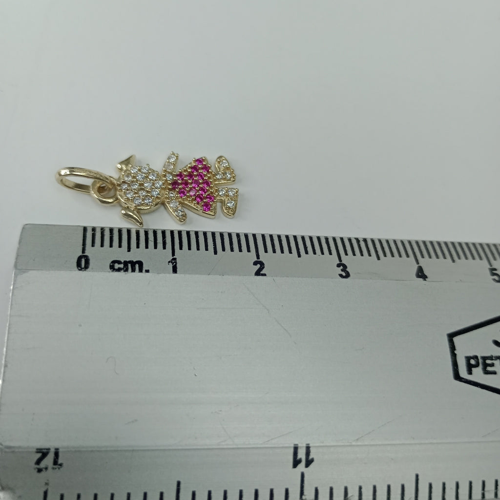DIJE NIÑA CON CIRCONIAS Y PIEDRAS DE COLOR 10K 1 GR (NUEVO)