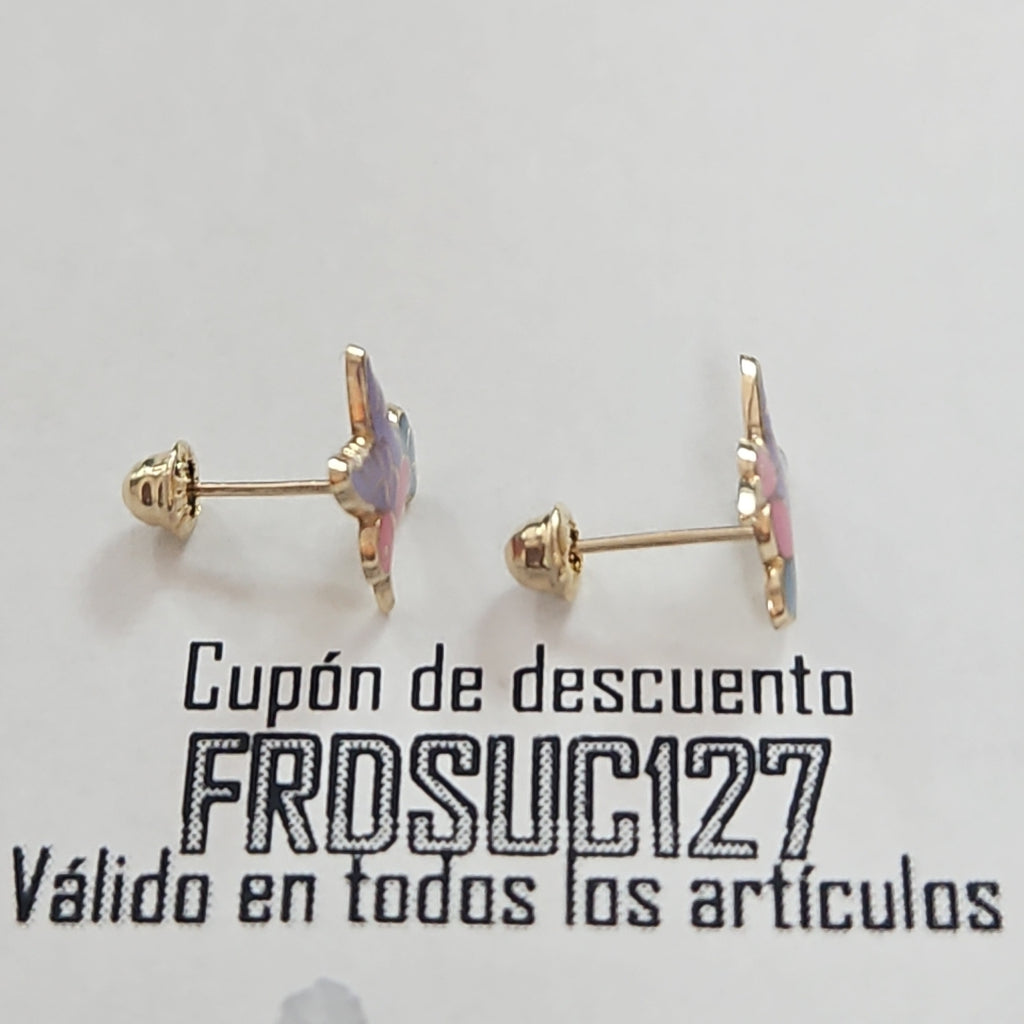 BROQUELES BROQUEL FIG COLIBRI ESMALTE ROSA 14K 0.2138 GR (NUEVO)