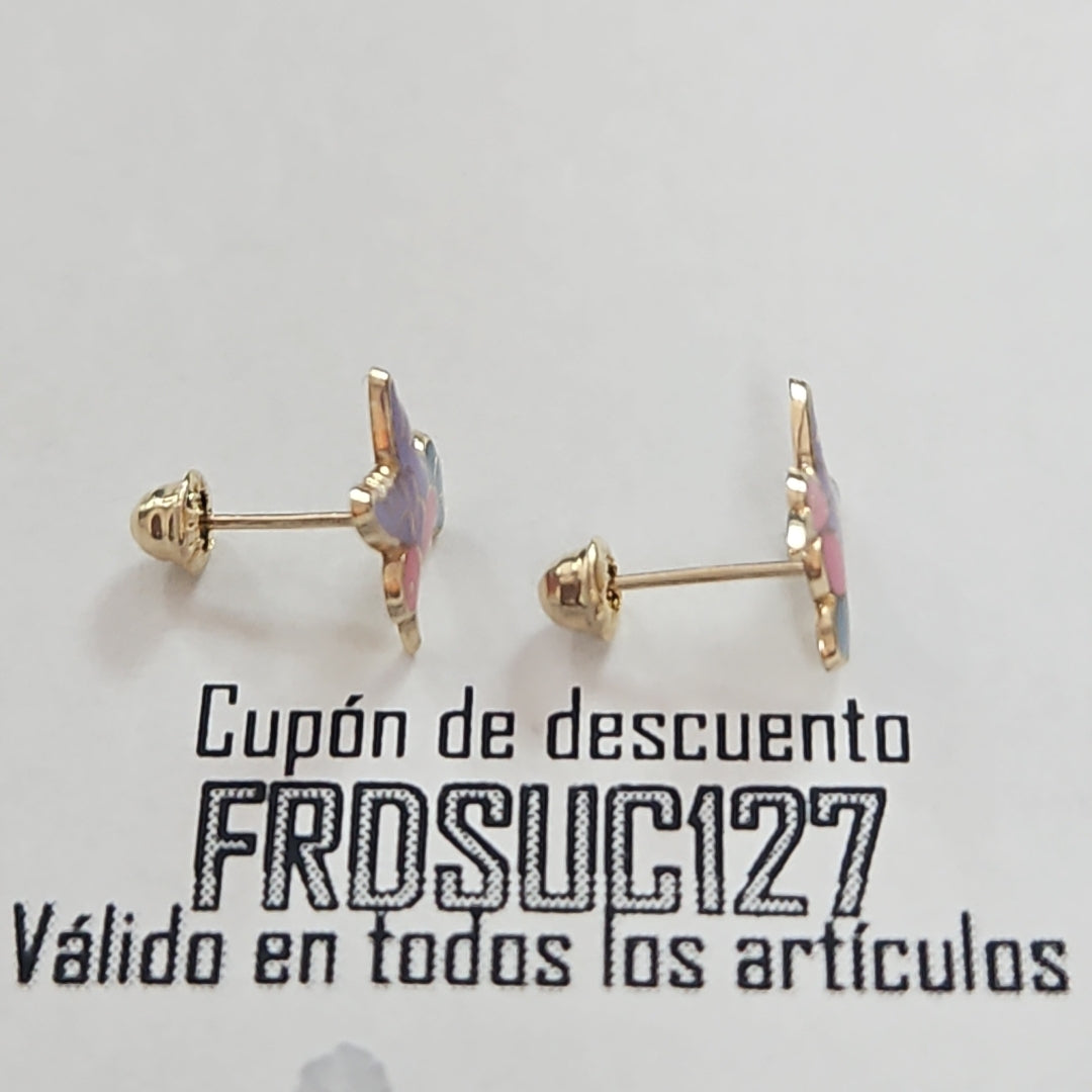 BROQUELES BROQUEL FIG COLIBRI ESMALTE ROSA 14K 0.2138 GR (NUEVO)