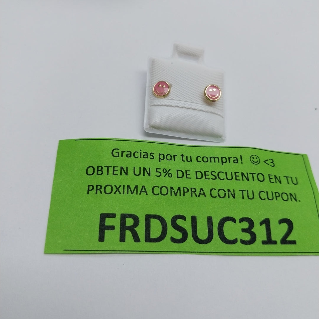 BROQUELES BROQUEL FIG SONRISA ESMALTE ROSA 14K 0.1696 GR (NUEVO)