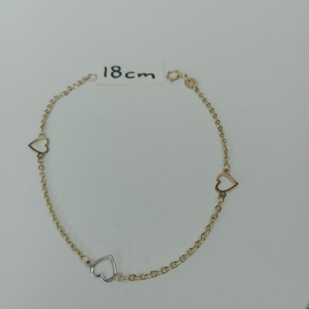 PULSERA ESPECIAL CON CORAZONES 14K 18 CM 1.2 GR (NUEVO)