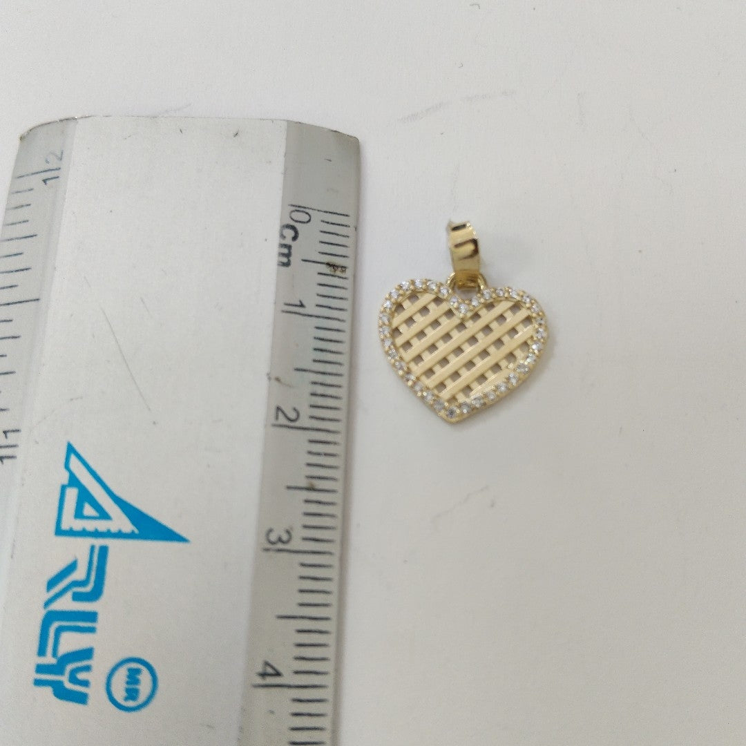 DIJE TEJIDO CORAZON CON CERCO DE CIRCONIAS 14K 1.1 GR (NUEVO)