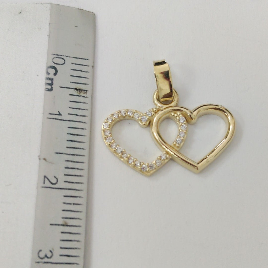 DIJE TEJIDO DOS CORAZONES CON CIRCONIAS 14K 1.5 GR (NUEVO)