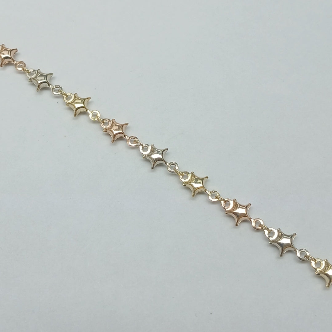 PULSERA TEJIDO ESPECIAL ESTRELLAS COMBINADAS 14K 18 CM 2.3 GR (NUEVO)