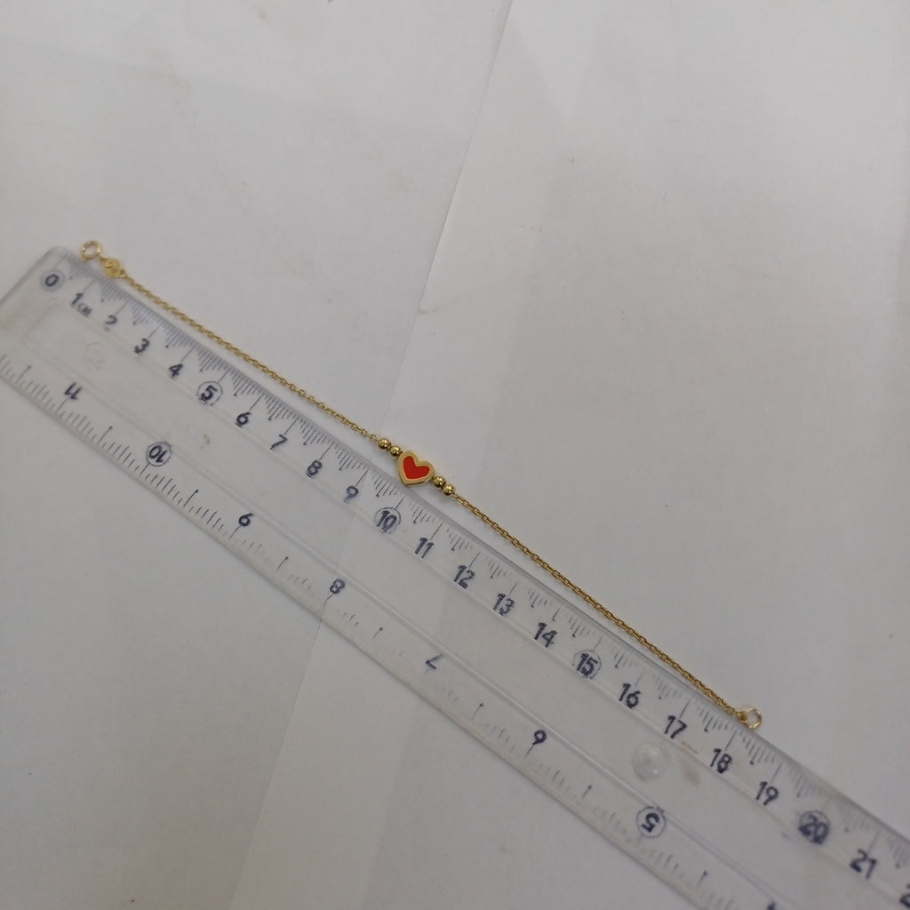 PULSERA TEJIDO ESPECIAL C CORAZON ROJO 14K 18 CM 1.9 GR (NUEVO)