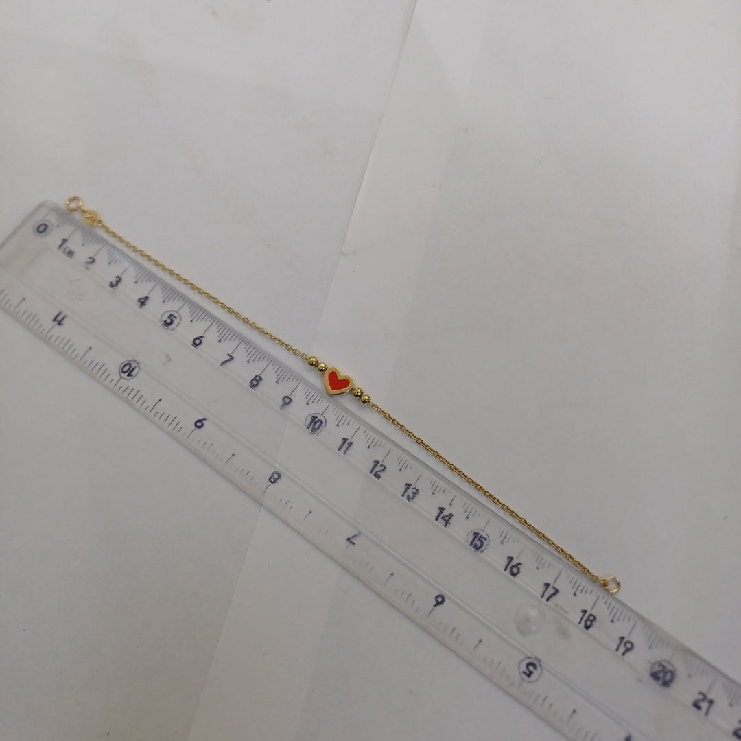 PULSERA TEJIDO ESPECIAL C CORAZON ROJO 14K 18 CM 1.9 GR (NUEVO)