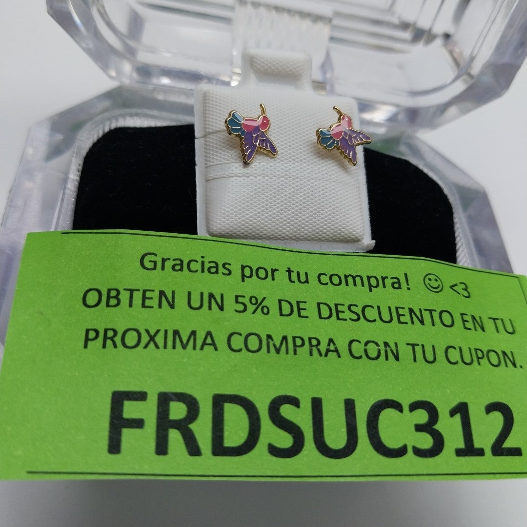 BROQUELES BROQUEL FIG COLIBRI ESMALTE ROSA 14K 0.2138 GR (NUEVO)