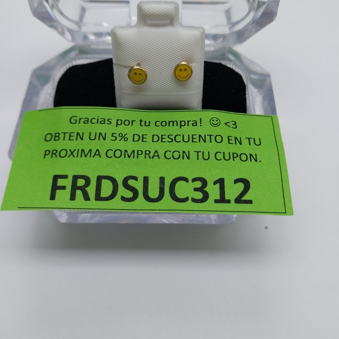 BROQUELES BROQUEL FIG SONRISA ESMALTE AMARILLO 14K 0.2074 GR (NUEVO)